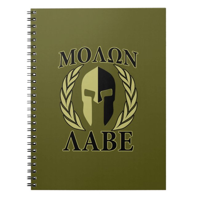 Caderno Espiral Molon Labe Spartan Mask Laurels Olive Green (Frente)