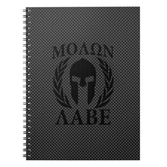 Caderno Espiral Molon Labe Warrior Laurels sobre Carbono Negro (Frente)