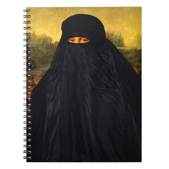 Caderno Espiral Mona Lisa escondida atrás do Burqa (Frente)