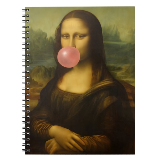 Caderno Espiral Mona Lisa Piscando Goma-Bolha Rosa (Frente)