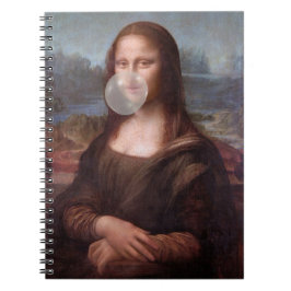 Caderno Espiral Mona Lisa soprando uma pastilha elástica de cinza