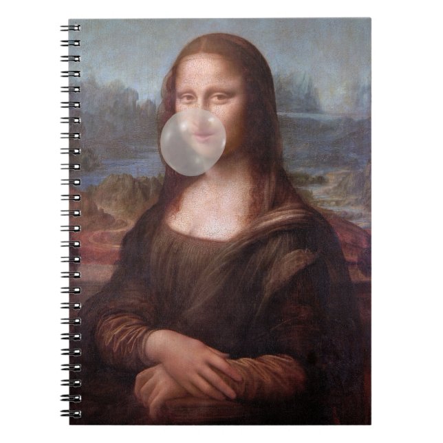 Caderno Espiral Mona Lisa soprando uma pastilha elástica de cinza (Frente)