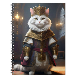 Caderno Espiral "Monarca Majestosa: O Gato Branco Regal em Robes"
