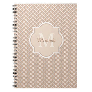 Caderno Espiral Mongograma De Quatrefoil Preppy Tan