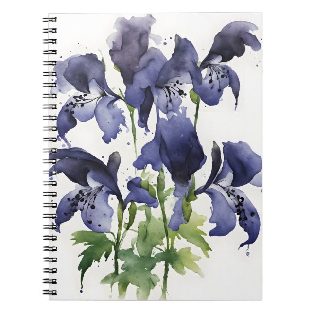 Caderno Espiral Monkshood - Watercolor flowers (Frente)
