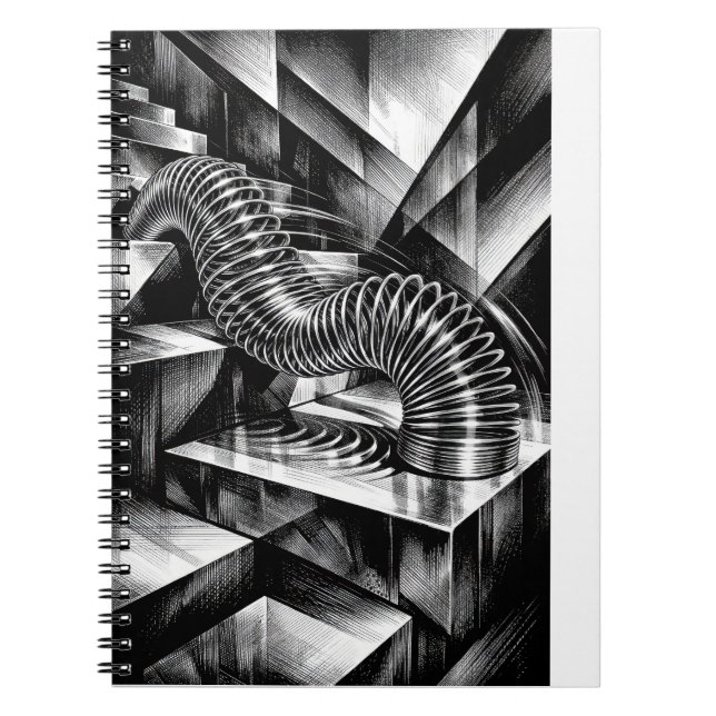 Caderno Espiral Monochrome Slinky Tumbling Down Chrome Steps (Frente)