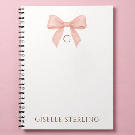 Caderno Espiral Monogram Blush Pink Bow Watercolor