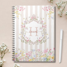 Monogram Colorful Floral Rococo Art Stripes