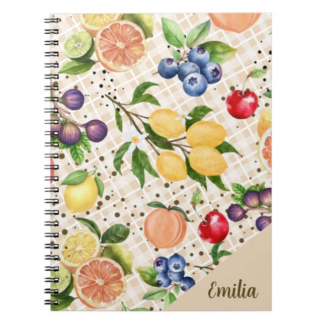 Caderno Espiral Monogram fruit pattern Pretty Brown Orange  (Frente)