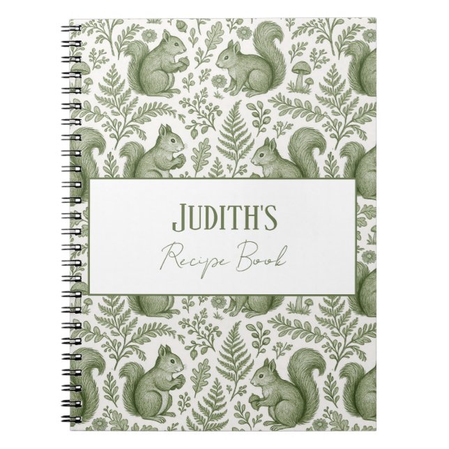 Caderno Espiral Monogram Green Chinoiserie Squirrel Woodsy Recipe (Frente)