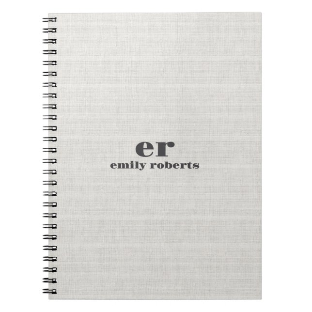 Caderno Espiral Monogram Minimalistic White Burlap Gray Typography (Frente)