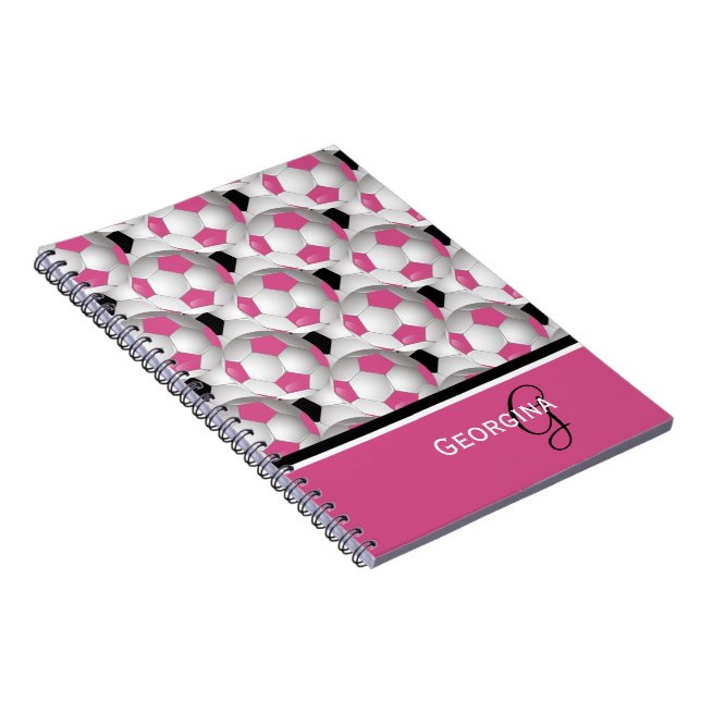 Caderno Espiral Monogram Pink Black Soccer Ball Pattern (Lado Direito)