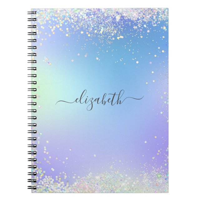 Caderno Espiral Monogram Script Rainbow Glitter Blue Purple (Frente)