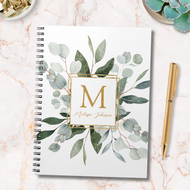 Caderno Espiral Monogram Watercolor Tropical Green Eucalyptus (In situ)