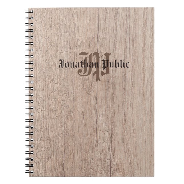 Caderno Espiral Monogram Wood Board Look Old Script Template (Frente)