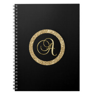 Caderno Espiral Monograma A, elegante roteiro dourado