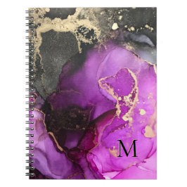 Caderno Espiral Monograma Abstrato Rosa Preto Dourado Tinta Álcool