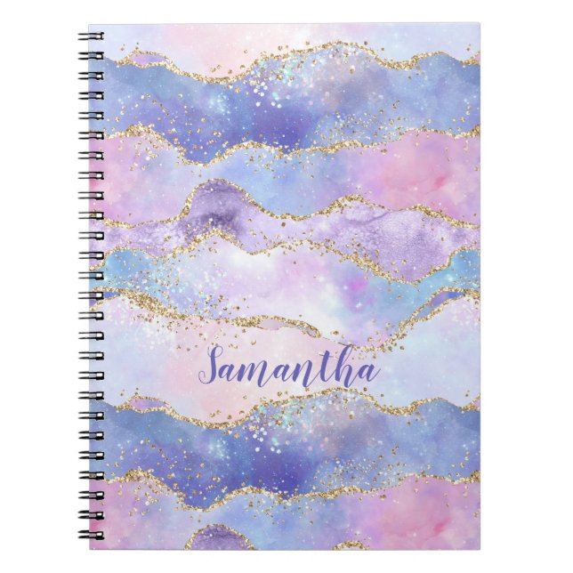 Caderno Espiral Monograma Agate Glitter Trendy Blue Pink (Frente)