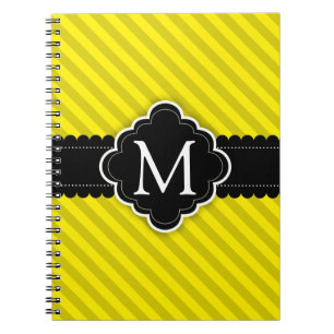 Caderno Espiral Monograma amarelo do costume do preto do teste