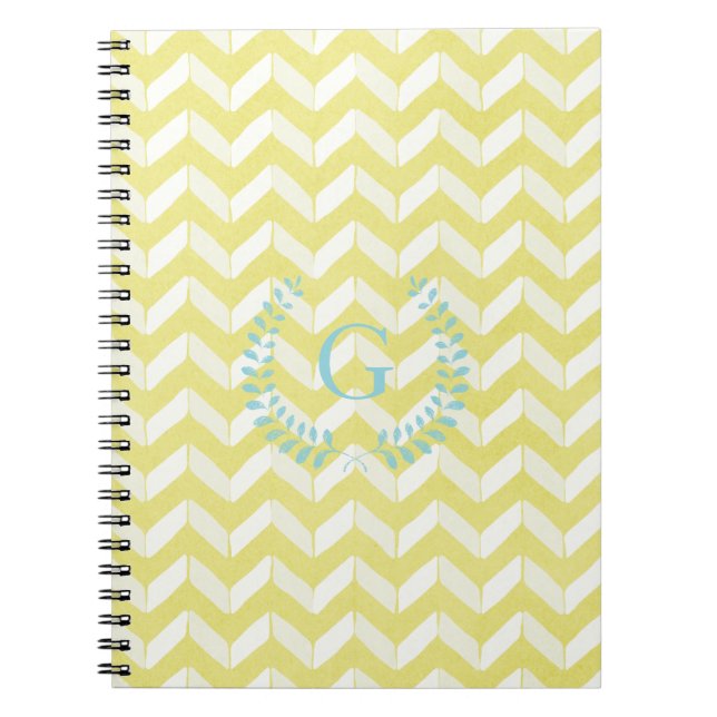 Caderno Espiral Monograma amarelo Pastel chique do costume de (Frente)