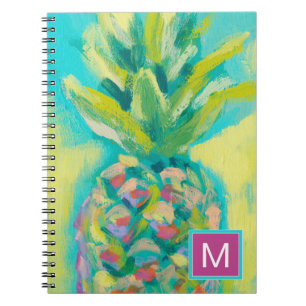 Caderno Espiral Monograma   Ananás tropical corado