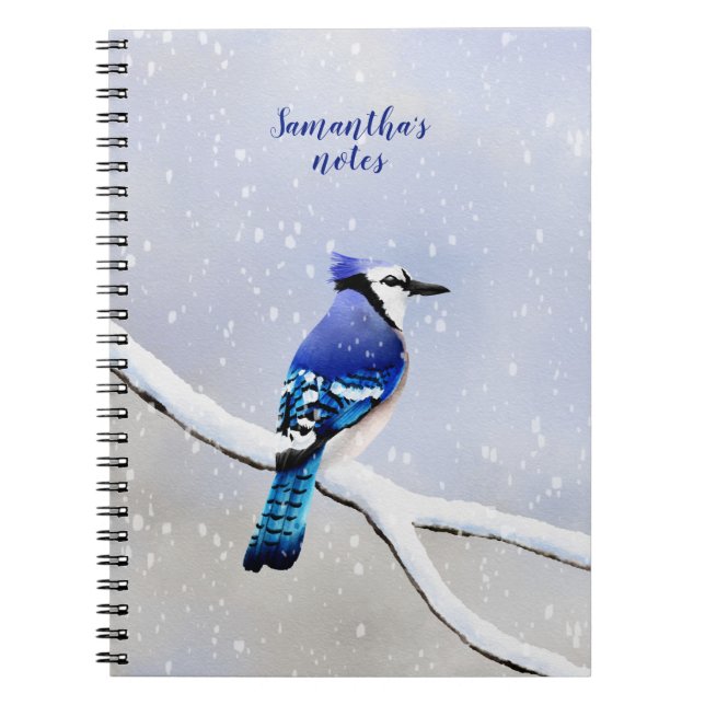 Caderno Espiral Monograma Aquarela Inverno Pássaro Azul (Frente)