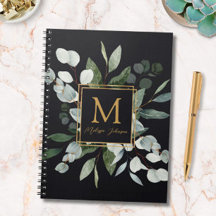 Caderno Espiral Monograma Aquarela Verde Tropical Eucalipto