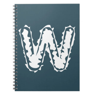 Caderno Espiral Monograma assustador branco em azul