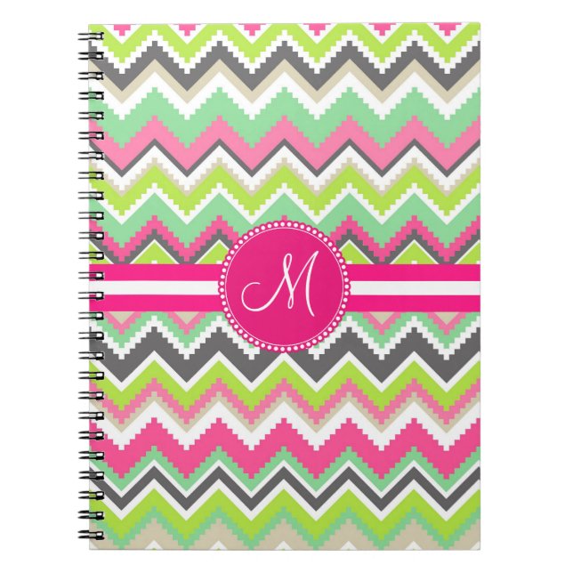 Caderno Espiral Monograma Aztec Andes Tribal Mountain Chevron (Frente)