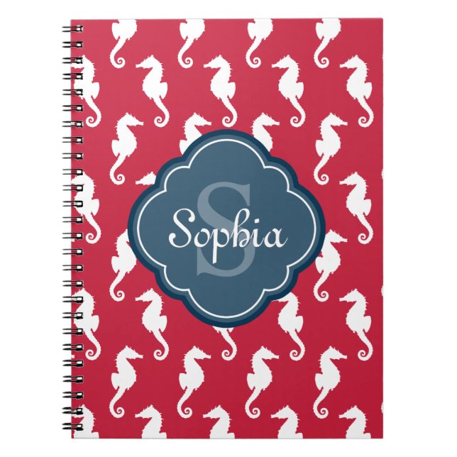 Caderno Espiral Monograma Azul de Patterno Vermelho Único (Frente)