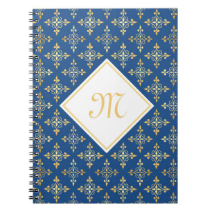 Caderno Espiral Monograma Azul e Dourado Quatre Floral