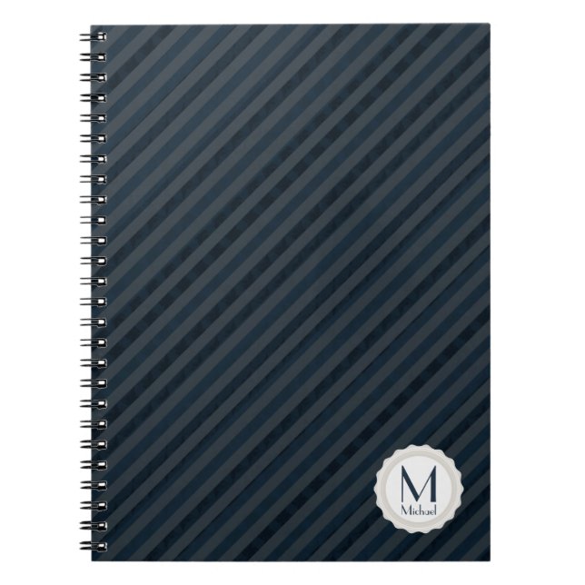 Caderno Espiral Monograma azul escuro & cinzas personalizado (Frente)