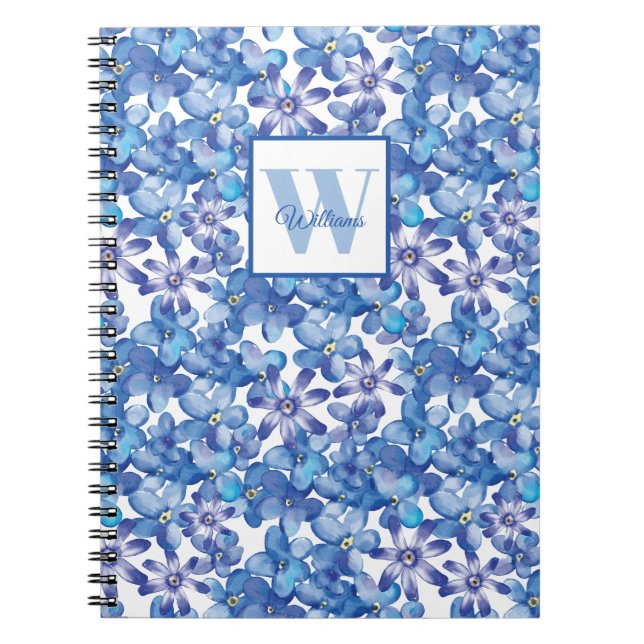 Caderno Espiral Monograma Azul Floral (Frente)