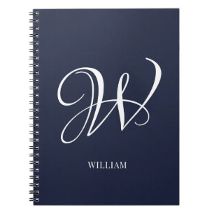 Caderno Espiral Monograma Azul Marinho Elegante Personalizado Inic