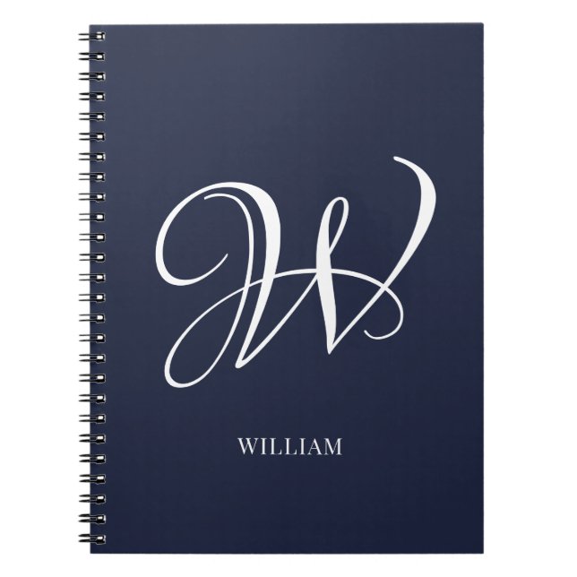 Caderno Espiral Monograma Azul Marinho Elegante Personalizado Inic (Frente)