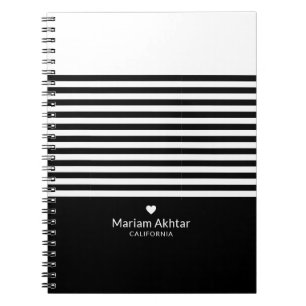 Caderno Espiral Monograma Black Stripes Trendy Chic Script Moderno