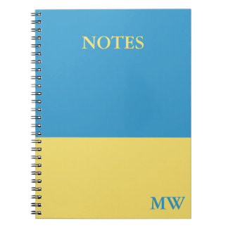 Caderno Espiral Monograma Bloco de Cores Notebook Azul e Amarelo