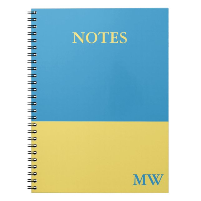 Caderno Espiral Monograma Bloco de Cores Notebook Azul e Amarelo (Frente)