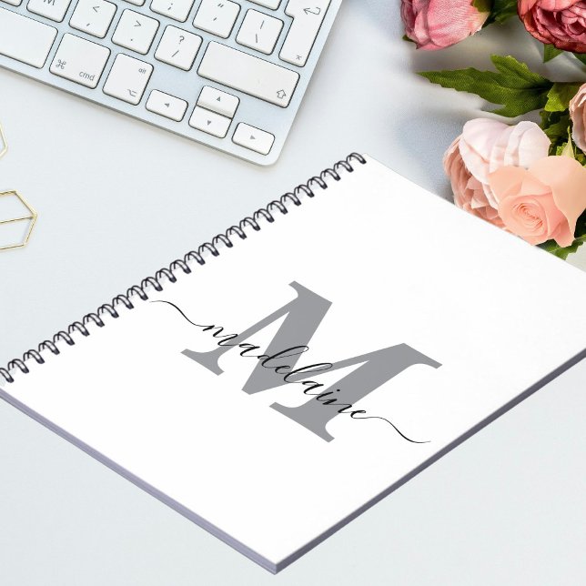 Caderno Espiral Monograma Bloco de Notas Branco Personalizado Nome (Criador carregado)