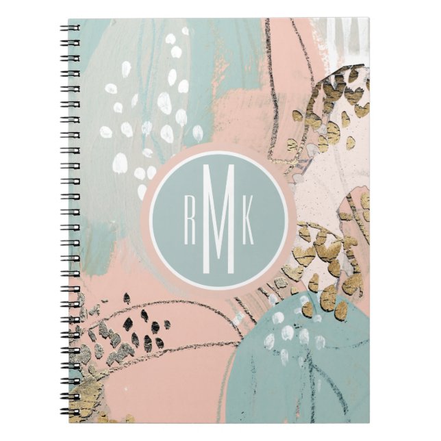 Caderno Espiral Monograma | Blush e Dourado I (Frente)