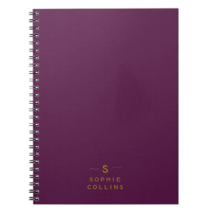 Caderno Espiral Monograma Blush Purple Dourado Nome Elegante Minim