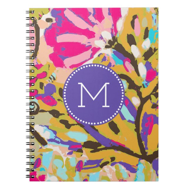 Caderno Espiral Monograma | Boho Floral I Rosa (Frente)