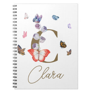 Caderno Espiral Monograma Borboleta Elegante Corante