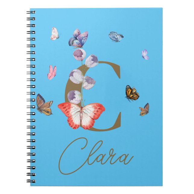 Caderno Espiral Monograma Borboleta Elegante Corante (Frente)