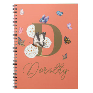 Caderno Espiral Monograma Borboleta Elegante Corante