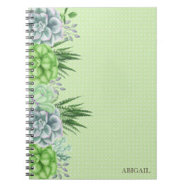 Caderno Espiral Monograma Botânico Suculente de Aquarela Elegante