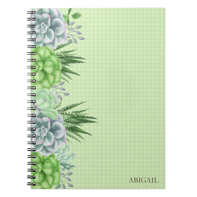 Caderno Espiral Monograma Botânico Suculente de Aquarela Elegante (Frente)