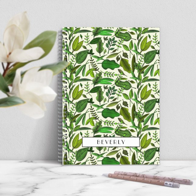 Caderno Espiral Monograma Botânico Verde Moderno (Modern Green Botanical Monogram Notebook)