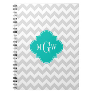 Caderno Espiral Monograma branco cinzento de Quatrefoil 3 da