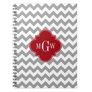 Caderno Espiral Monograma branco cinzento de Quatrefoil 3 do